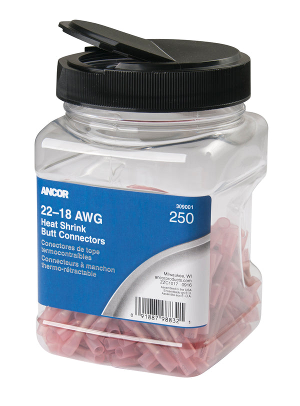 Ancor 22-18 Butt Connector Heat Shrink Red 250 Pack Jar - 309001