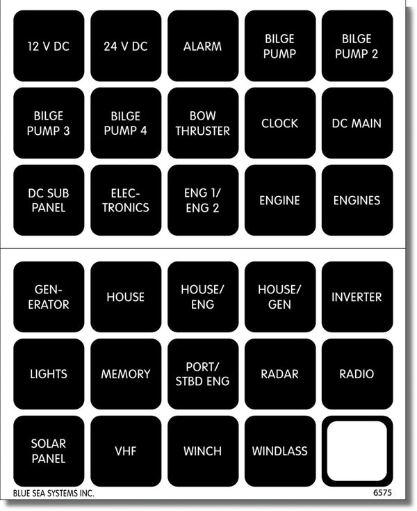Blue Sea 4218 Label Kit DC H2O 30 Square Black V2 - 4218-BSS