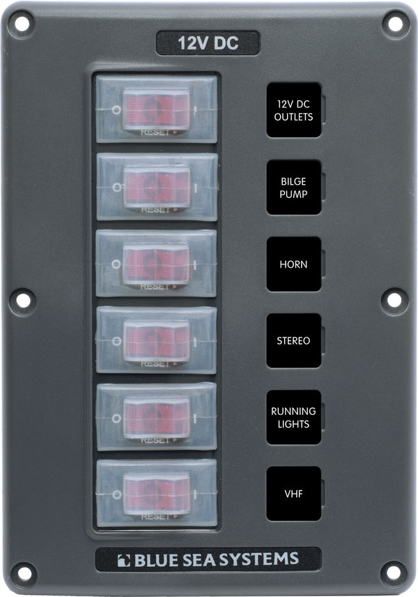 Blue Sea Water-Resistant 12V 6 Circuit Breaker Switch Panel - 4322-BSS