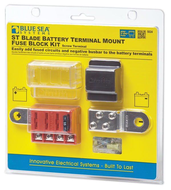 Blue Sea 5024 4-Gang Battery Terminal Fuse Block ST ATO/ATC and Cover - 5024-BSS