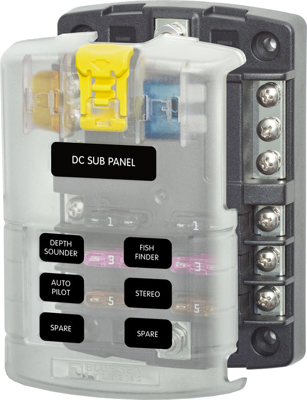 Blue Sea 5025 6-Gang Fuse Block ST ATO/ATC Negative Bus and Cover - 5025-BSS