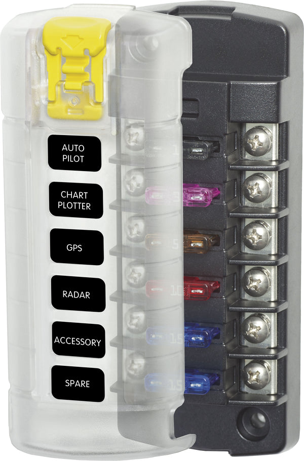 Blue Sea 5035 6-Gang Fuse Block ST ATO/ATC Independent Circuits and Cover - 5035-BSS