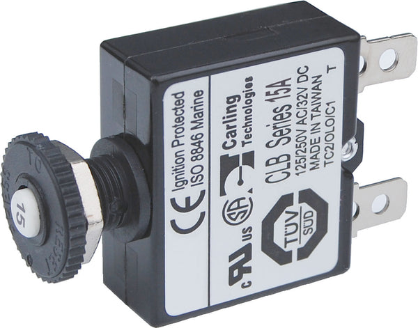 Blue Sea 15A Push Button Quick Connect Circuit Breaker - 7056-BSS
