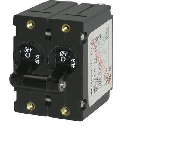 Blue Sea A-Series 40 Amp Circuit Breaker Black Toggle Double Pole - 7239-BSS