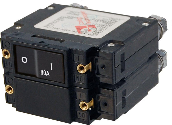 Blue Sea C-Series Flat Rocker Circuit Breaker Double Pole 80A AC - 7563-BSS
