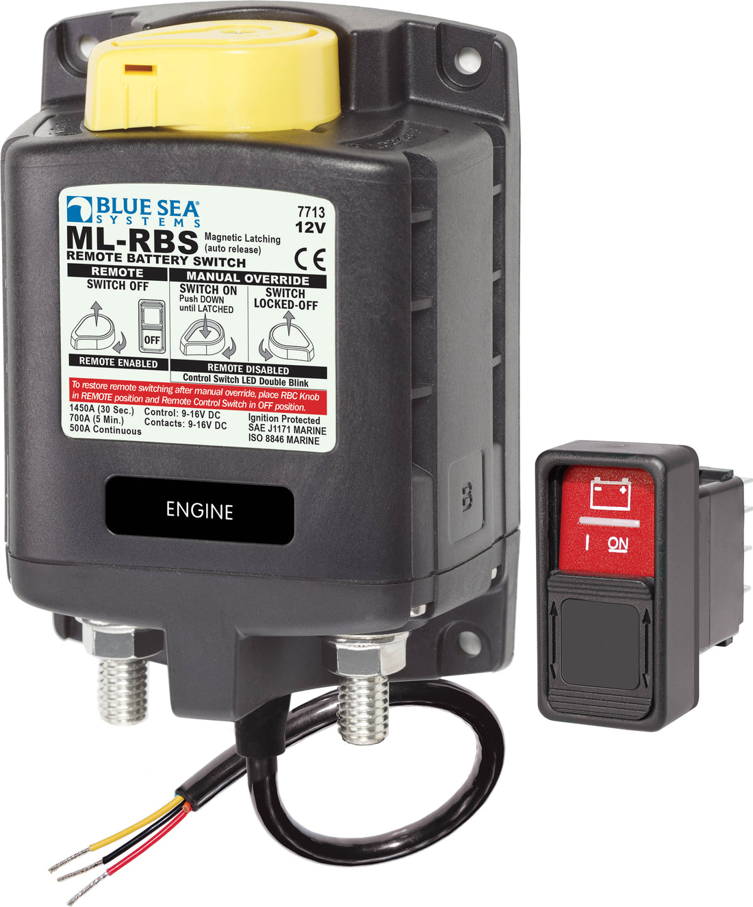 Blue Sea ML-RBS 12vDC 500A Remote Battery Switch With Manual Control Auto Release - 7713-BSS