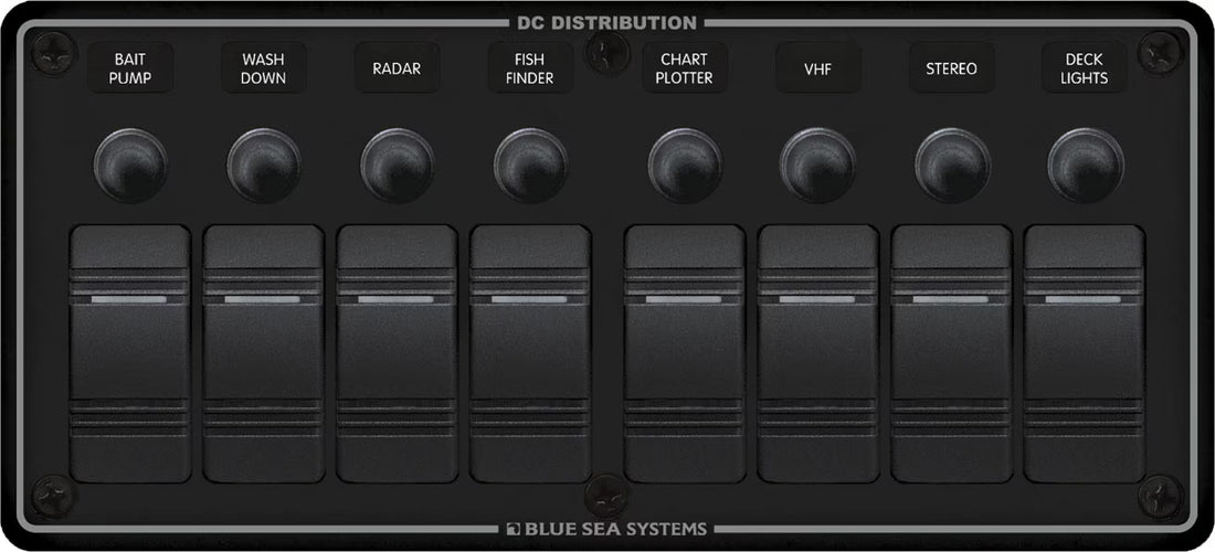 Blue Sea Water Resistant Circuit Breaker Panel 8 Position-Black - 8371-BSS