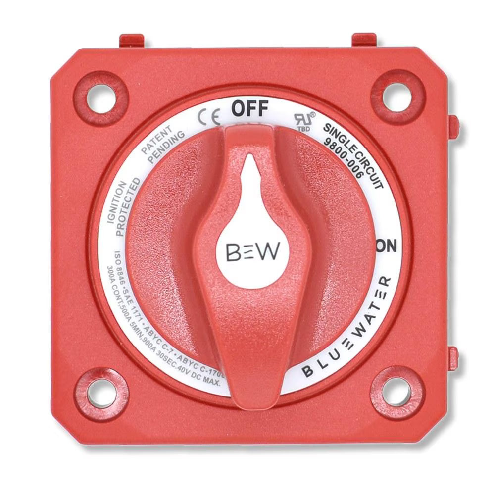 Bluewater On/Off Battery Switch, 300A, Panel Mount, No Base, Red - 9800-006-10