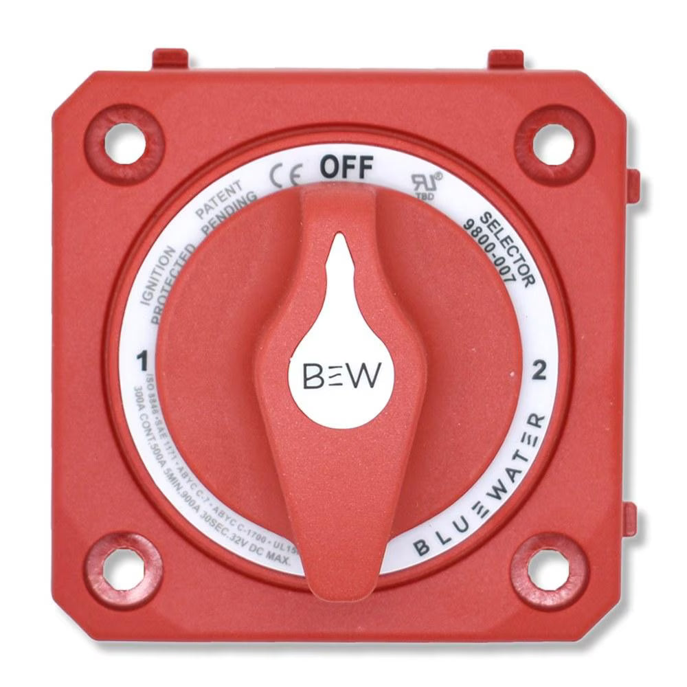 Bluewater Off/1/2/Both Battery Selector Switch, 300A, Panel Mount, No Base, Red - 9800-007-10