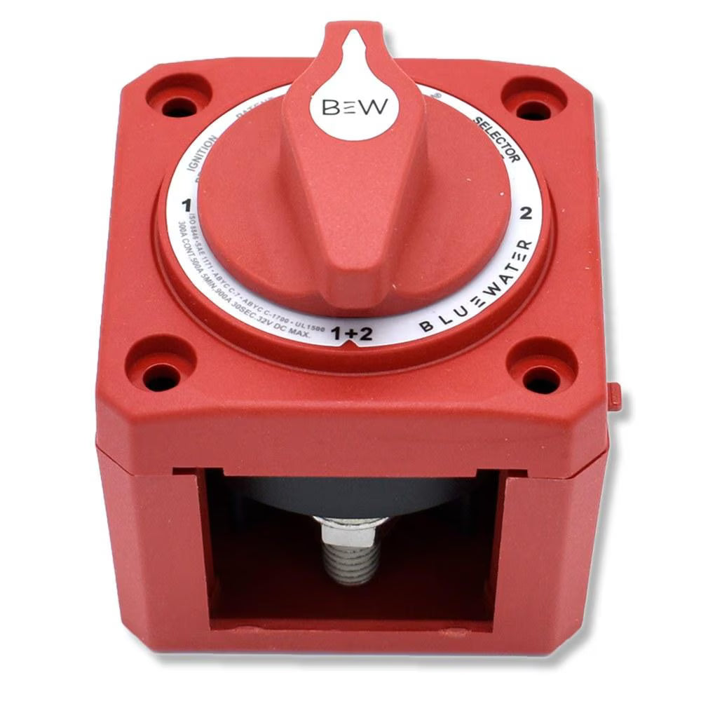Bluewater Off/1/2/Both Battery Selector Switch, 300A, Surface Mount with Base, Red - 9800-007-11