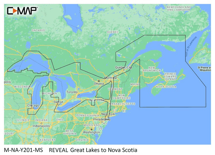 C-MAP Reveal Coastal Great Lakes to Nova Scotia - M-NA-Y201-MS