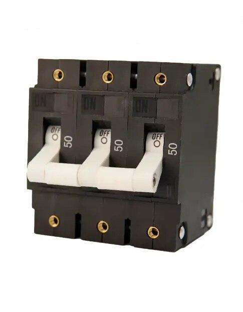 EGIS C Series White Toggle Panel Mount Circuit Breaker Triple Pole AC 50 Amp Retail Pack - 3503-050