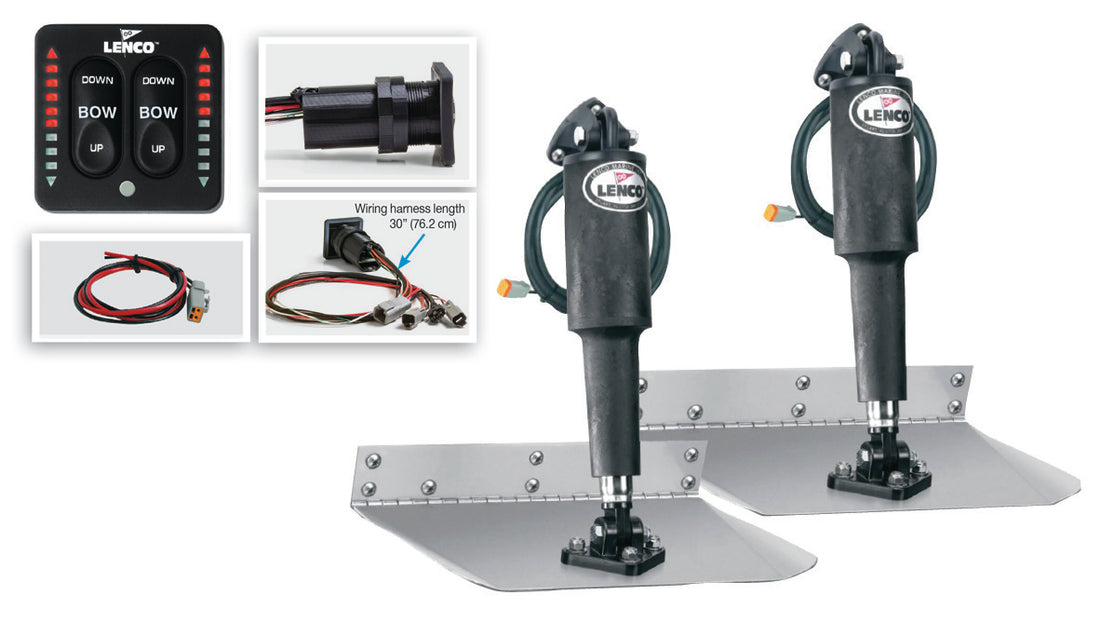 Lenco 12inx12in Standard Mount Trim Tab Kit 12v with LED Integrated Switch - 15109-103